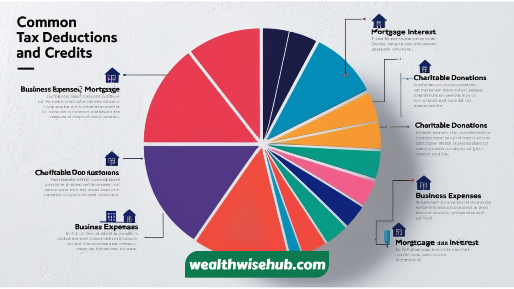 A colorful pie chart showing common tax deductions and credits.