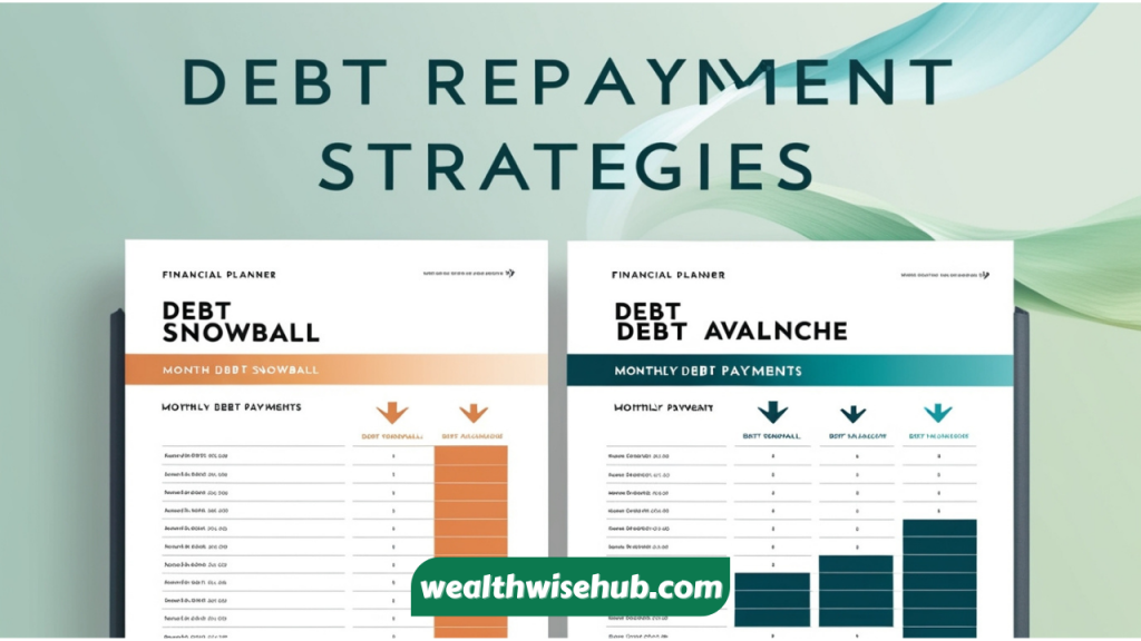 A financial planner page that breaks down monthly debt payments using the Debt Snowball and Debt Avalanche approaches.