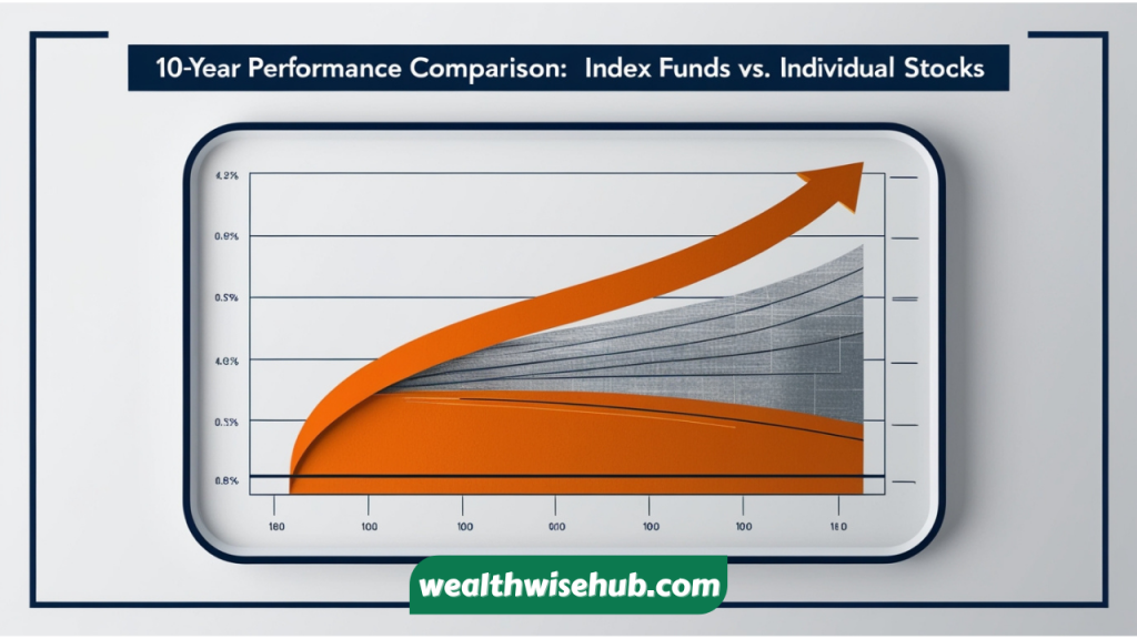 A graph comparing the returns of index funds versus individual stocks over the last 10 years.